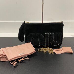 Miu Miu Black Shearling and Leather Shoulder/Crossbody Bag/Clutch (JB1404)
